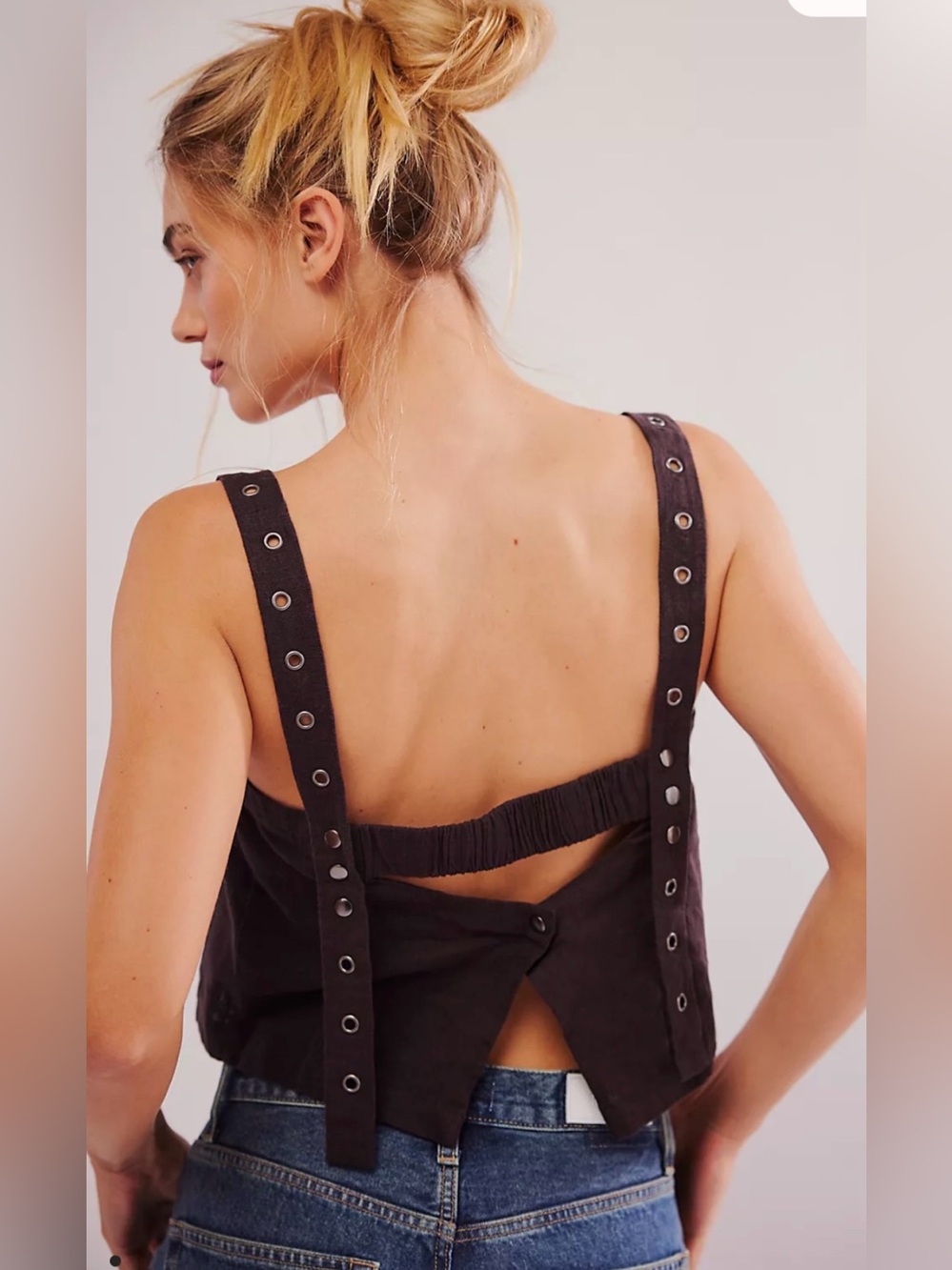 3 for $50 Free People Grommet-Strap Crop Top in Dark Brown